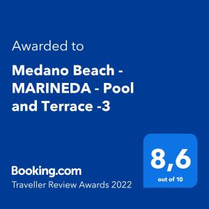 Certifikat, nagrada, logo ili neki drugi dokument izložen u objektu Medano Beach - MARINEDA - Pool and Terrace -3