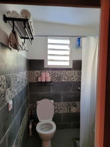 a bathroom with a toilet and a window at Yangou Appart 2 in Mamoudzou