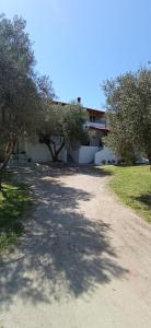a dirt road with trees in front of a building at House Eugenia Sarti in Sarti