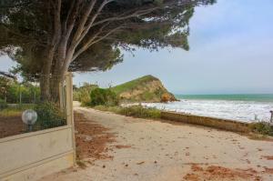 a beach with a fence and a tree and the ocean at Apartment Timpirussimare in Sciacca