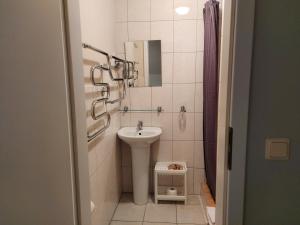 La salle de bains est pourvue d'un lavabo et d'un miroir. dans l'établissement ,,Įlanka", à Rumšiškės