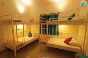 Katil dua tingkat atau katil-katil dua tingkat dalam bilik di Tropical Wave Hostel Morjim