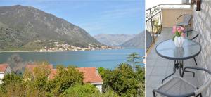 a table on a balcony with a view of a lake at Apartments Jovanovic - Alkima in Kotor