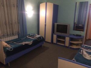 a small room with a bed and a television at Hostel Ask in Karakol