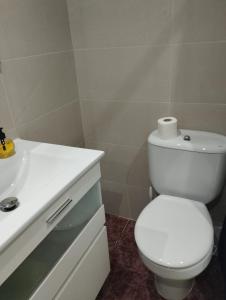 a bathroom with a white toilet and a sink at Roman Circus views Apartment in Tarragona