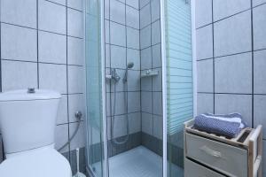 a bathroom with a shower and a toilet at La Maison Au Village in Avliótai +28 photos