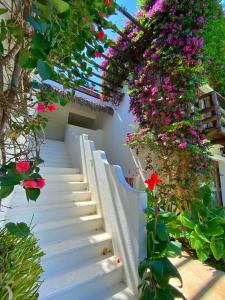 een trap met bloemen aan de zijkant van een gebouw bij Enjoy Jeri Praia in Jericoacoara