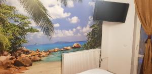 Cette chambre dispose d'une télévision et offre une vue sur la plage. dans l'établissement Vila SALIX, à Costinesti