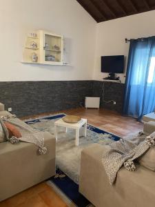 sala de estar con 2 sofás y TV en Cantinho do Sol, en Mosteiros