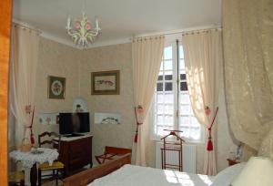 a bedroom with a bed and a tv and a window at La Maison d'Antan in Arzacq-Arraziguet