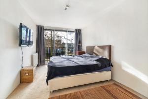 阿姆斯特丹的住宿－170M2 Appartment with Jacuzzi & Steam bath in center of Amsterdam，一间卧室配有一张床和一台电视