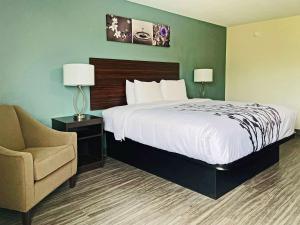 a hotel room with a bed and a chair at Sleep Inn & Suites in Foley