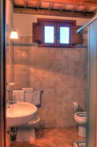 Baglio Antico في Fulgatore: حمام مع حوض ومرحاض ونافذة