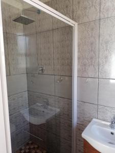 a bathroom with a shower and a sink at FRANCHISE BENONI GUEST HOUSE in Benoni