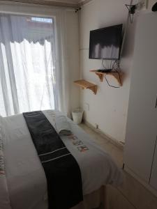 1 dormitorio con 1 cama y TV de pantalla plana en FRANCHISE BENONI GUEST HOUSE en Benoni