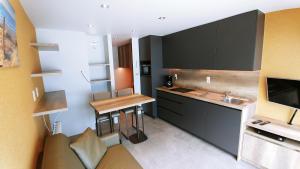 a kitchen with a couch and a sink in a room at middelkerke - frontaal zeezicht in Middelkerke