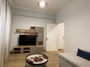salon z kanapą i telewizorem w obiekcie Armonia Porta Remounda Apartment w Korfu