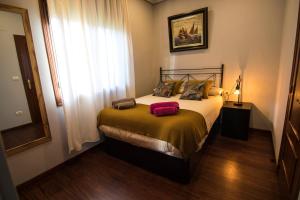 1 dormitorio con cama y ventana en Casa Charo Prexigueiro, en Ribadavia