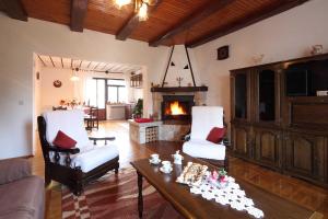 a living room with a couch and chairs and a fireplace at Apartment Šume Pjevaju in Mrkopalj