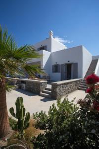 a white house with stairs and a palm tree at Phoenix studios in Mikonos