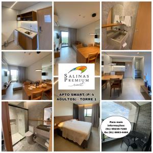 eine Collage mit Fotos von einer Küche und einem Wohnzimmer in der Unterkunft Salinas Premium Resort in Salinópolis