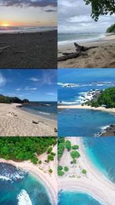 un collage de cuatro fotos de una playa en Casa Jacinto en San Juanillo