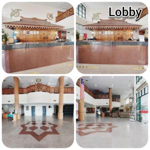 four different pictures of a building with a lobby at Sutera Inn Prima Hotel in Kota Bharu