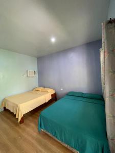 two beds in a room with blue walls at C - Side Inn in Mambajao