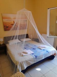 a bed with a net on it in a room at VILLA ANNA in Ravdhoúkha