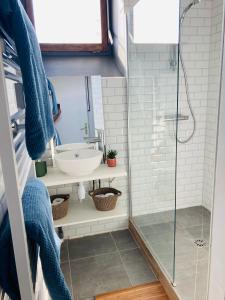 W łazience znajduje się umywalka i prysznic. w obiekcie Charmant appartement w mieście Épinal