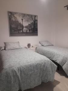a bedroom with two beds and a picture on the wall at CASA INDEPENDIENTE EN NERVION JUNTO A PARADA DEL METRO in Seville