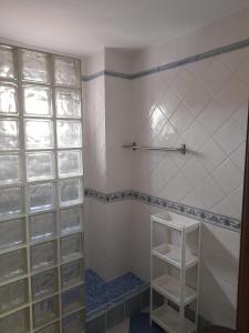a bathroom with a walk in shower with a shelf at CASA INDEPENDIENTE EN NERVION JUNTO A PARADA DEL METRO in Seville