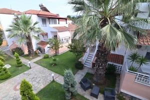 an aerial view of the courtyard of a house with a palm tree at Meandros Village in Nea Vrasna