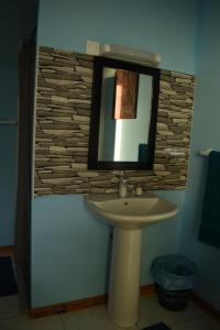 een badkamer met een wastafel en een spiegel bij HORIZON 180° in Le Bois de Nèfles