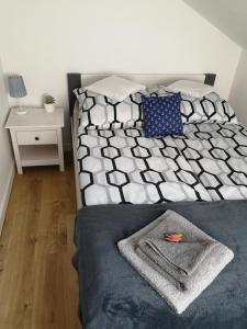 米茲多洛傑的住宿－Apartament Attic，床上有毯子和枕头