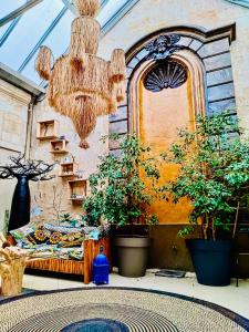 une chambre avec des plantes en pot et un canapé dans un bâtiment dans l'établissement Koko & Baobab, à Bordeaux