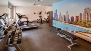 un gimnasio con equipamiento de ejercicio y vistas a la ciudad en Best Western Plus Hyde Park Chicago Hotel, en Chicago