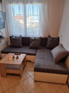 - un salon avec un canapé et une table basse dans l'établissement Apartmani Petra, à Pula