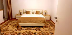 a bedroom with a large bed and two night stands at Brasov Studio in Braşov