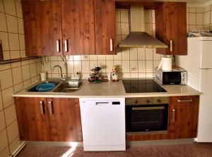 eine Küche mit Holzschränken und einem Waschbecken in der Unterkunft Posada-18 in Malón