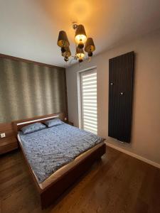 sypialnia z łóżkiem i oknem w obiekcie ESEN Apartamenty Krakowska w mieście Białystok