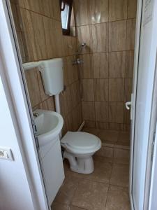 a bathroom with a toilet and a sink at Kociu's House in Constanţa