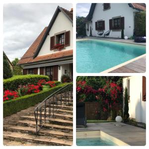 un collage de photos d'une maison et d'une piscine dans l'établissement Les Chambres Chez Christine, à Ottrott