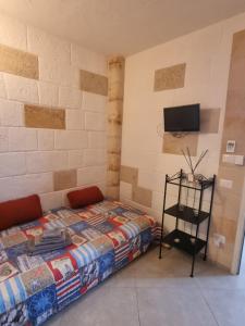 1 dormitorio con 1 cama y TV en la pared en Casa Vacanze Gabriele D'Annunzio en Monopoli