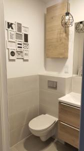 a bathroom with a toilet and a sink at Apartament 4 Piętro in Sopot