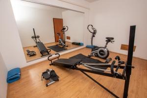 a gym with treadmills and exercise bikes in a room at Haus Marija Brovinje in Koromačno