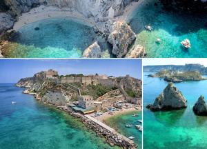 a collage of photos of a beach with a castle at Cà Sal Holiday Home in Lesina