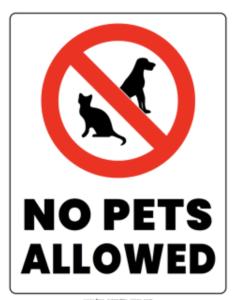 a sign that says no pets allowed with a black cat at Byer Fountain Motor Inn in Holbrook