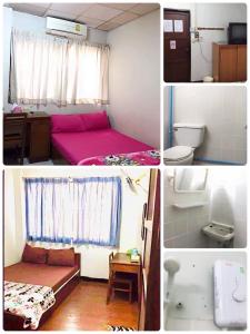 a collage of pictures of a room with a bed and a toilet at Tapae Inn Hotel in Chiang Mai