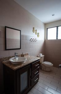 bagno con lavandino e servizi igienici di Stray Cat Hostel a San José